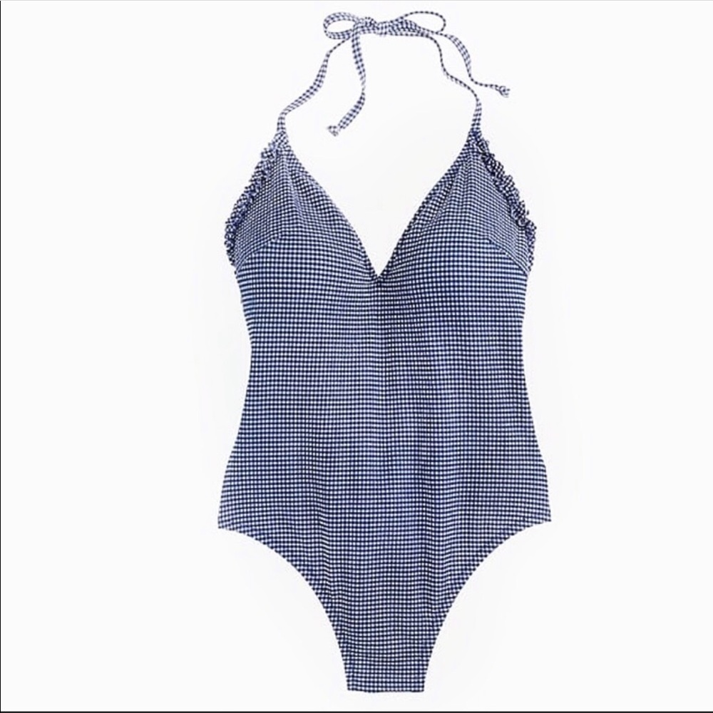 J.Crew Blue Gingham Ruffle Swimsuit
